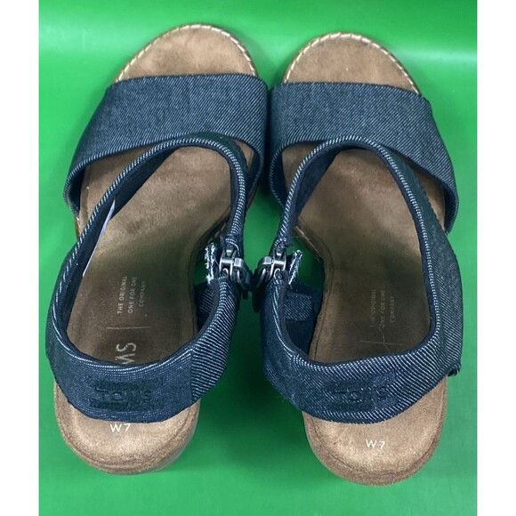 Toms Sandals Womens Sz 7 Blue Majorca Open Toe Cut Out Strap Heels Zipper - Picture 5 of 11
